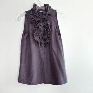 LOFT Sleeveless Silk Blouse Ruffles Top Womens 4 Gray Buttons Whimsigoth